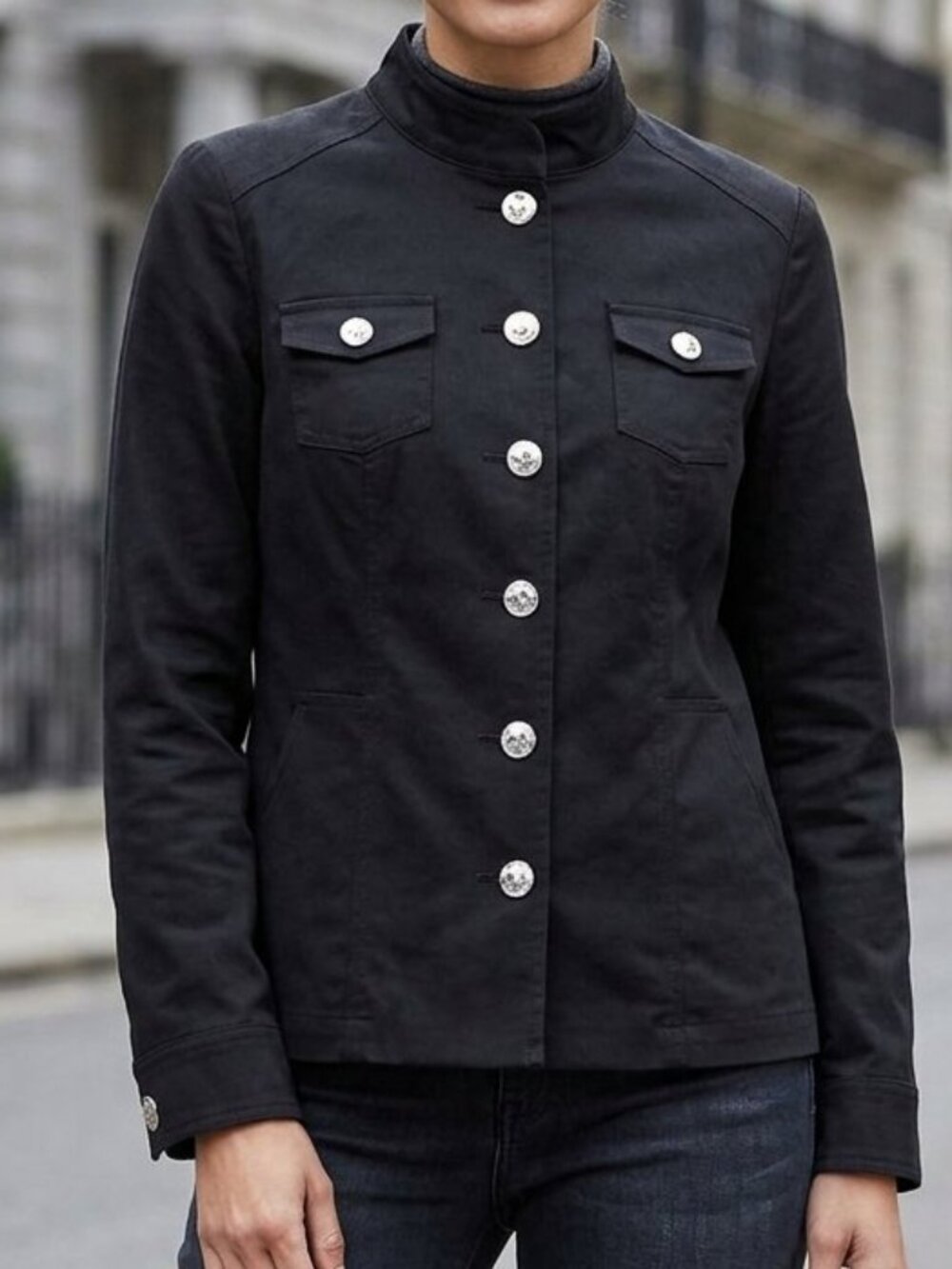 Spanner Women's Black Military Utility Mock Neck Button Up Jacket Size 8